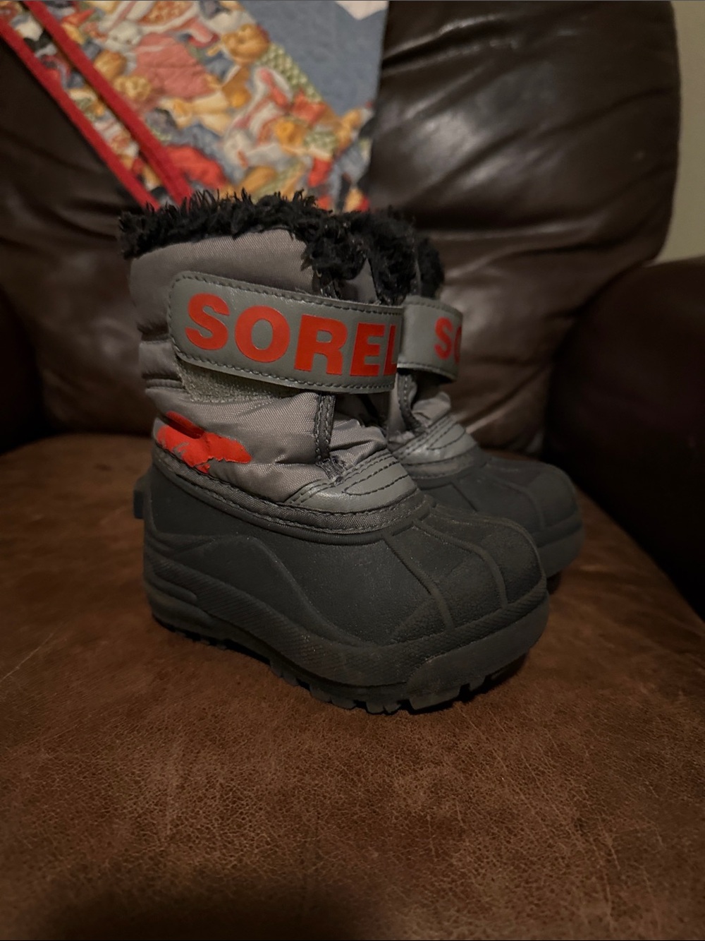 Sorel Kids Grey, Black and Red Insulated Snow Boots